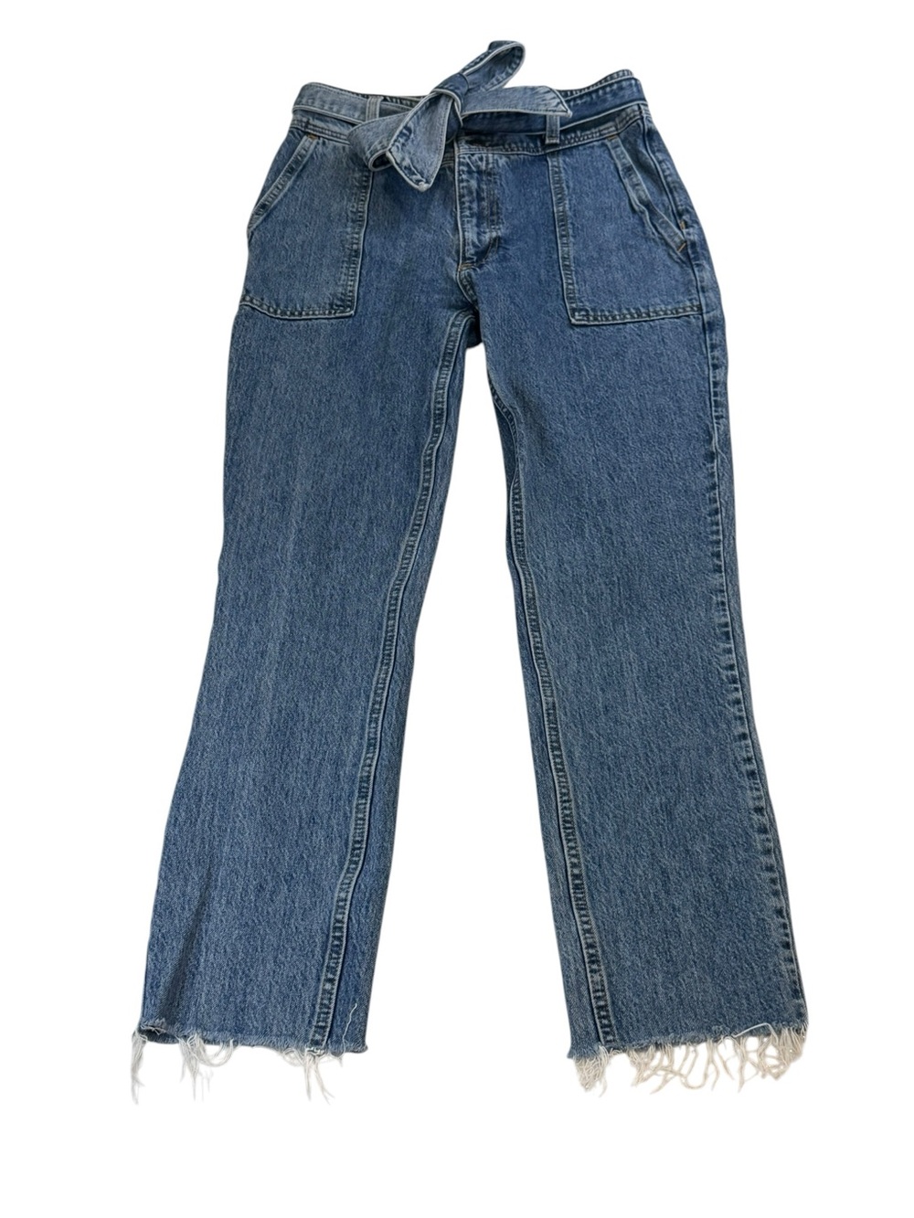 Abercrombie & Fitch Mom Jean Blue Straight-Leg Tie-Waist Denim size 25 / 0